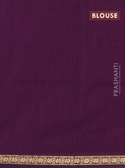 Semi maheswari cotton saree green and jamun with zari woven buttas and small zari woven border