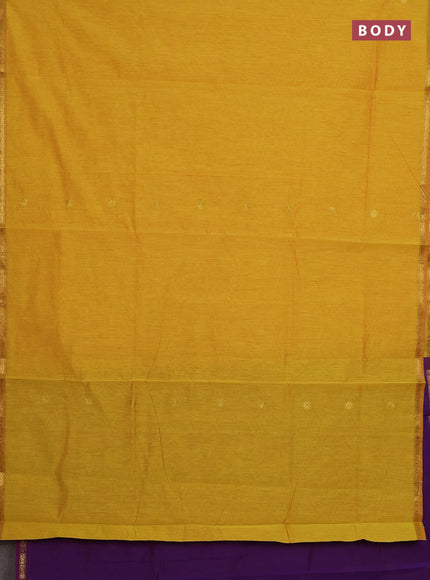 Semi maheswari cotton saree mustard yellow and purple with zari woven buttas and small zari woven border