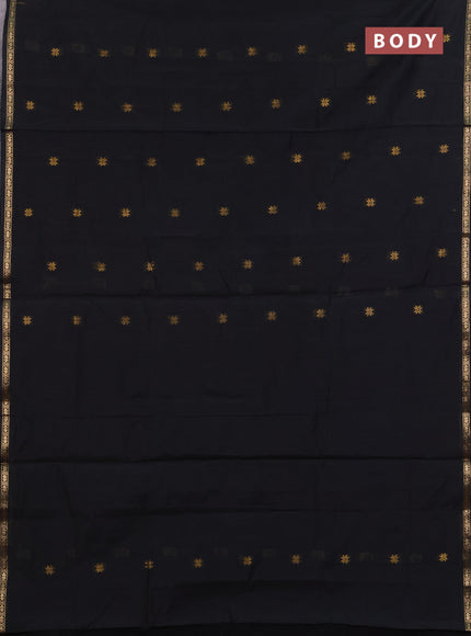 Semi maheswari cotton saree black and purple with zari woven buttas and small zari woven border