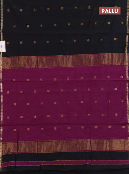 Semi maheswari cotton saree black and purple with zari woven buttas and small zari woven border