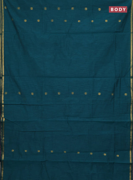 Semi maheswari cotton saree peacock green and violet with zari woven buttas and small zari woven border