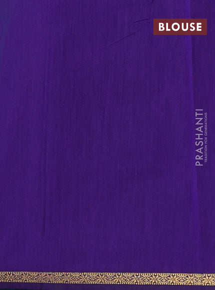 Semi maheswari cotton saree peacock green and violet with zari woven buttas and small zari woven border