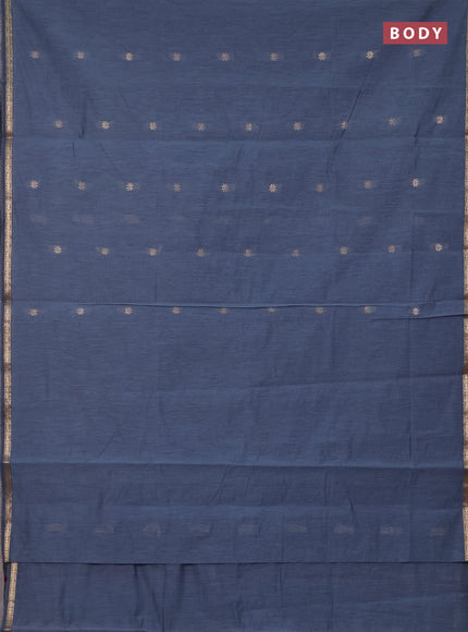 Semi maheswari cotton saree grey shade and purple with zari woven buttas and small zari woven border