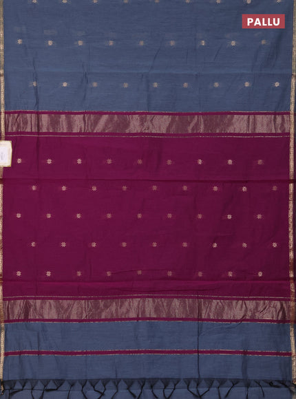 Semi maheswari cotton saree grey shade and purple with zari woven buttas and small zari woven border