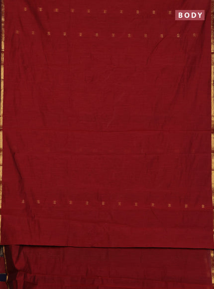 Semi maheswari cotton saree maroon and navy blue with zari woven buttas and small zari woven border