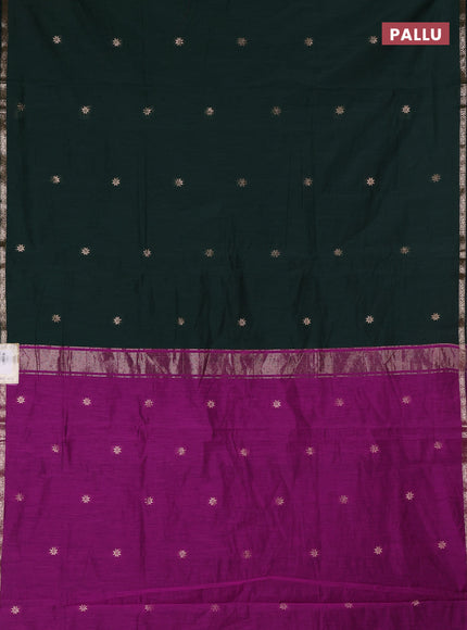 Semi maheswari cotton saree bottle green and purple with zari woven buttas and small zari woven border