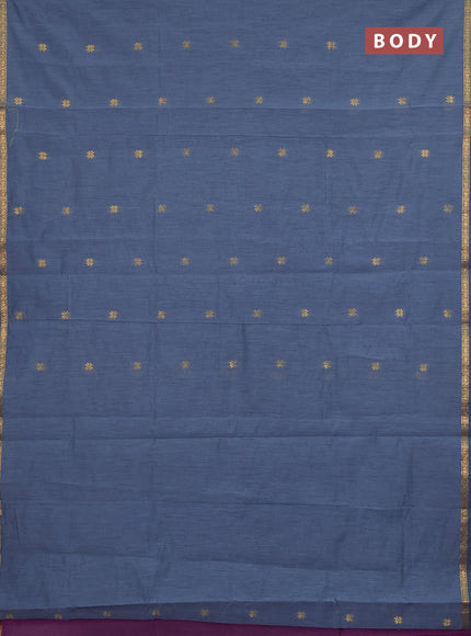 Semi maheswari cotton saree grey and purple with zari woven buttas and small zari woven border