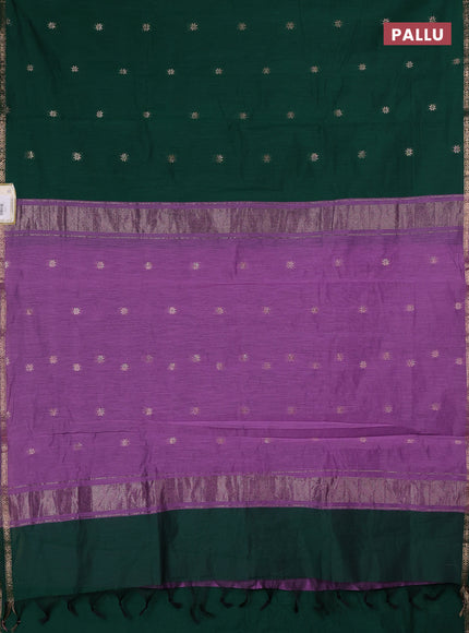 Semi maheswari cotton saree green and pastel purple with zari woven buttas and small zari woven border