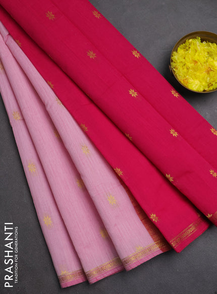 Semi maheswari cotton saree light pink and pink with zari woven buttas and small zari woven border
