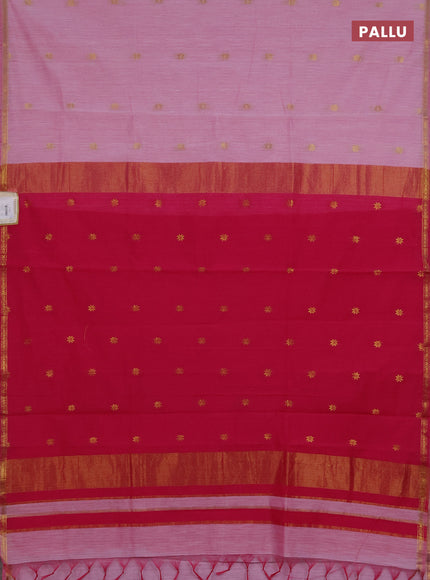 Semi maheswari cotton saree light pink and pink with zari woven buttas and small zari woven border