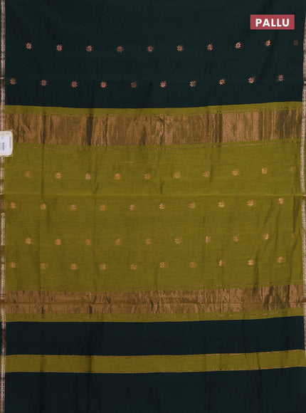 Semi maheswari cotton saree bottle green and mehendi green with zari woven buttas and small zari woven border