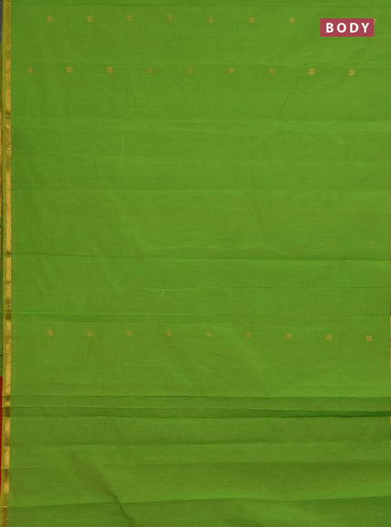 Semi maheswari cotton saree light green and dual shade of rustic orange with zari woven buttas and small zari woven border