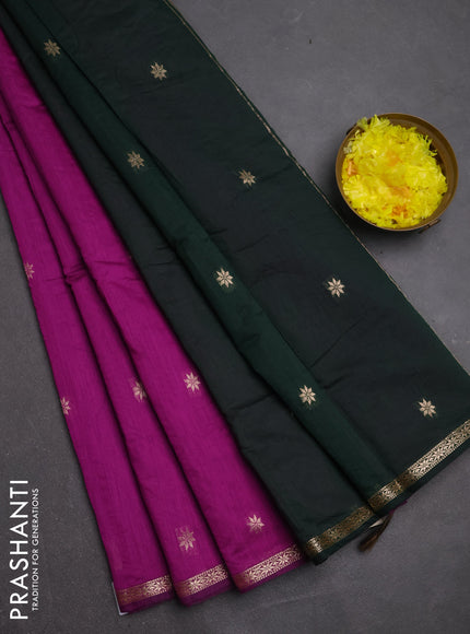 Semi maheswari cotton saree purple and bottle green with zari woven buttas and small zari woven border