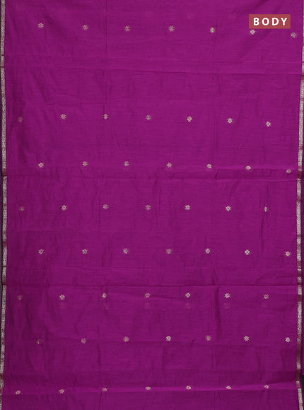 Semi maheswari cotton saree purple and bottle green with zari woven buttas and small zari woven border