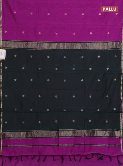 Semi maheswari cotton saree purple and bottle green with zari woven buttas and small zari woven border