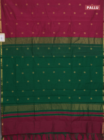 Semi maheswari cotton saree dual shade of pink and green with zari woven buttas and small zari woven border