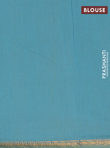 Semi maheswari cotton saree pale yellow and teal blue with zari woven buttas and small zari woven border