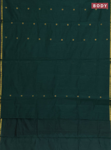 Semi maheswari cotton saree bottle green and dark magenta pink with zari woven buttas and small zari woven border