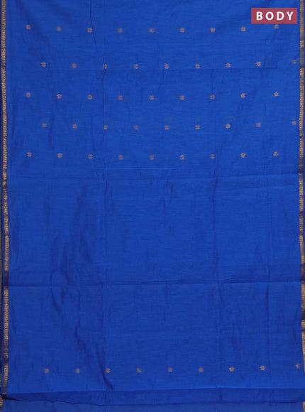 Semi maheswari cotton saree blue with zari woven buttas and small zari woven border