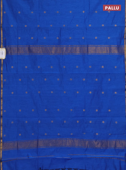 Semi maheswari cotton saree blue with zari woven buttas and small zari woven border