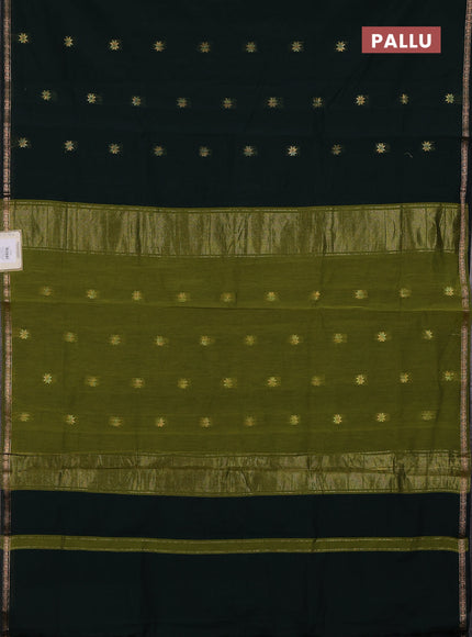 Semi maheswari cotton saree bottle green and light green shade with zari woven buttas and small zari woven border