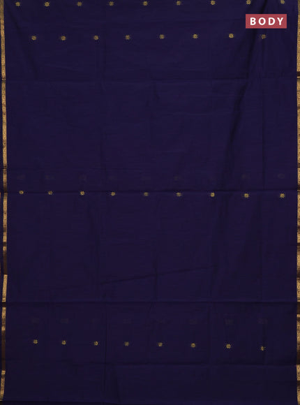 Semi maheswari cotton saree navy blue and magenta pink with zari woven buttas and small zari woven border