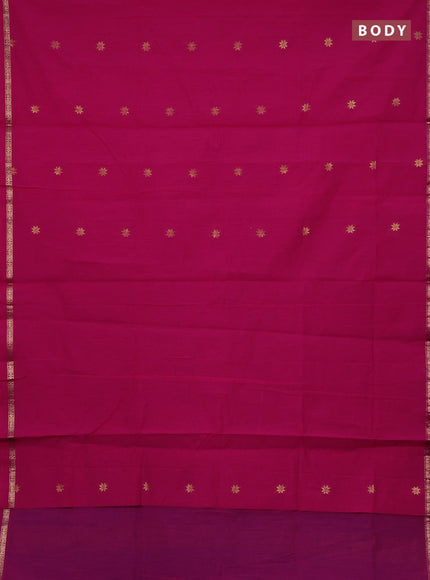Semi maheswari cotton saree pink and blue with zari woven buttas and small zari woven border