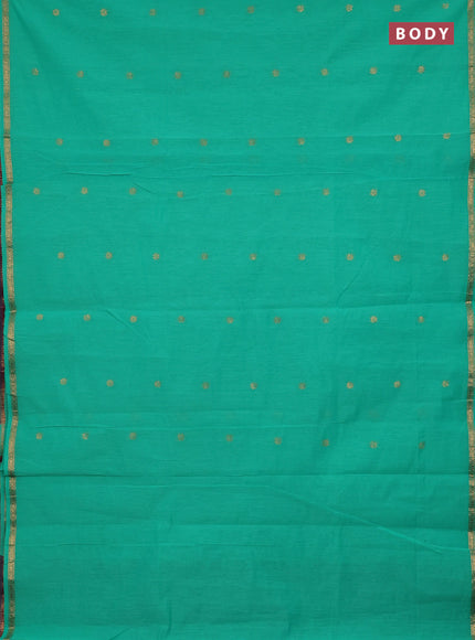 Semi maheswari cotton saree teal green and purple shade with zari woven buttas and small zari woven border