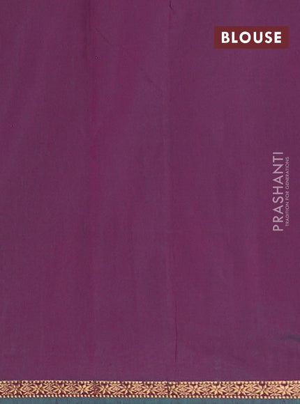 Semi maheswari cotton saree teal green and purple shade with zari woven buttas and small zari woven border