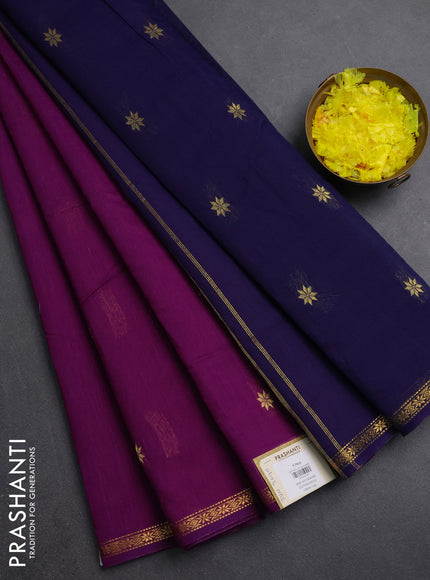 Semi maheswari cotton saree purple and violet with zari woven buttas and small zari woven border