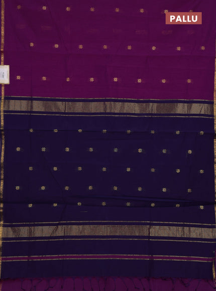 Semi maheswari cotton saree purple and violet with zari woven buttas and small zari woven border