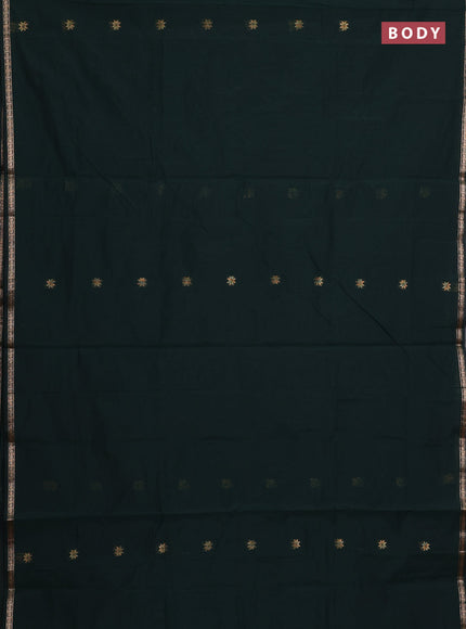 Semi maheswari cotton saree bottle green and dark sandal with zari woven buttas and small zari woven border