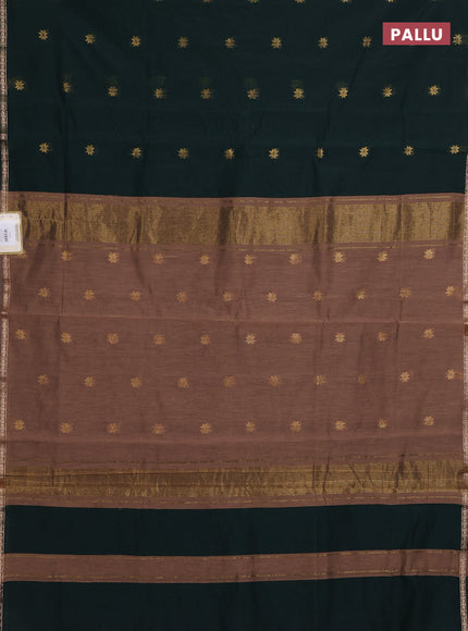 Semi maheswari cotton saree bottle green and dark sandal with zari woven buttas and small zari woven border