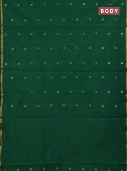 Semi maheswari cotton saree green and maroon with zari woven buttas and small zari woven border