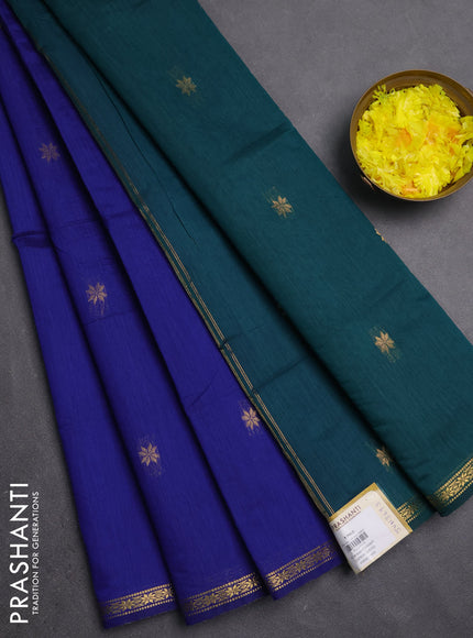 Semi maheswari cotton saree blue and peacock blue with zari woven buttas and small zari woven border