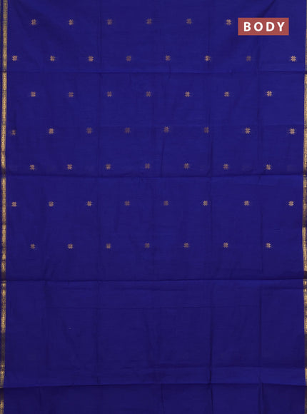 Semi maheswari cotton saree blue and peacock blue with zari woven buttas and small zari woven border