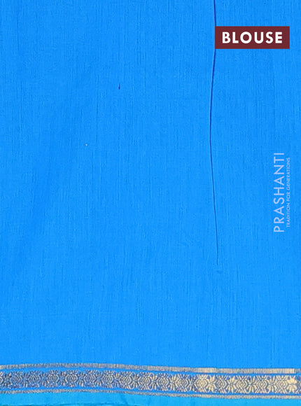 Semi maheswari cotton saree mehendi green and cs blue with zari woven buttas and small zari woven border