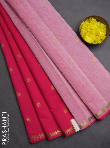 Semi maheswari cotton saree pink and light pink with zari woven buttas and small zari woven border