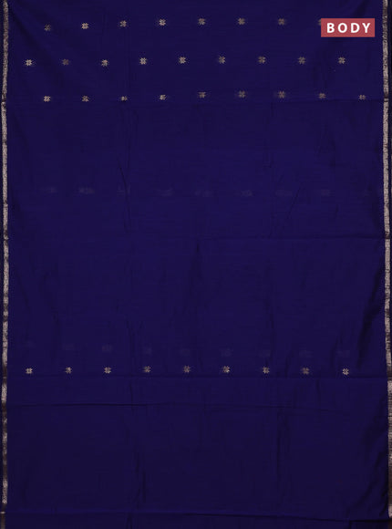 Semi maheswari cotton saree blue and rustic orange with zari woven buttas and small zari woven border