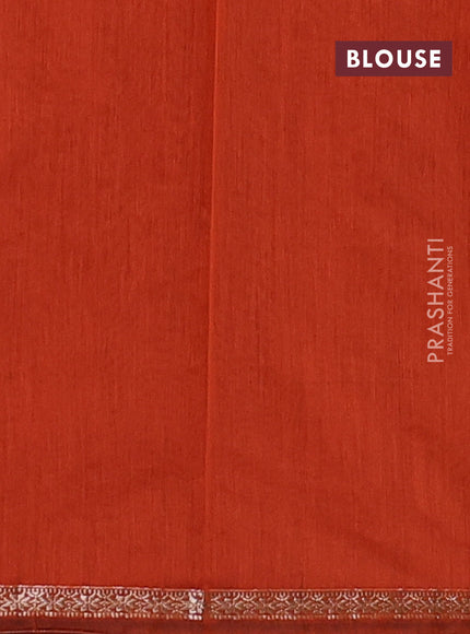 Semi maheswari cotton saree blue and rustic orange with zari woven buttas and small zari woven border