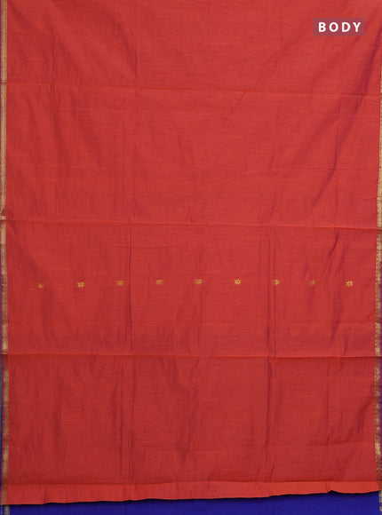 Semi maheswari cotton saree red and blue with zari woven buttas and small zari woven border