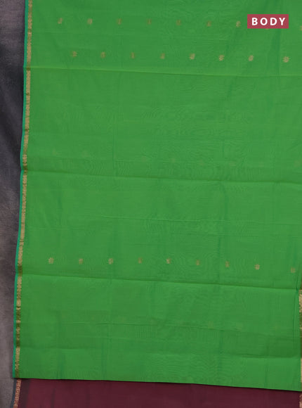 Semi maheswari cotton saree light green and pink shade with zari woven buttas and small zari woven border