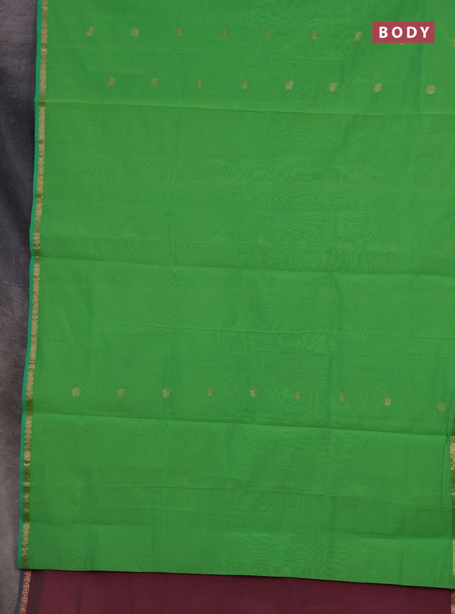 Semi maheswari cotton saree light green and pink shade with zari woven buttas and small zari woven border