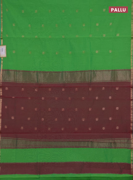 Semi maheswari cotton saree light green and pink shade with zari woven buttas and small zari woven border