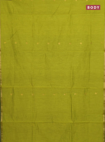Semi maheswari cotton saree lime green and black with zari woven buttas and small zari woven border