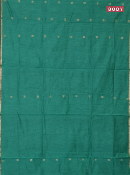 Semi maheswari cotton saree teal green and black with zari woven buttas and small zari woven border