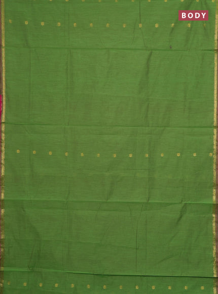 Semi maheswari cotton saree green and pink with zari woven buttas and small zari woven border