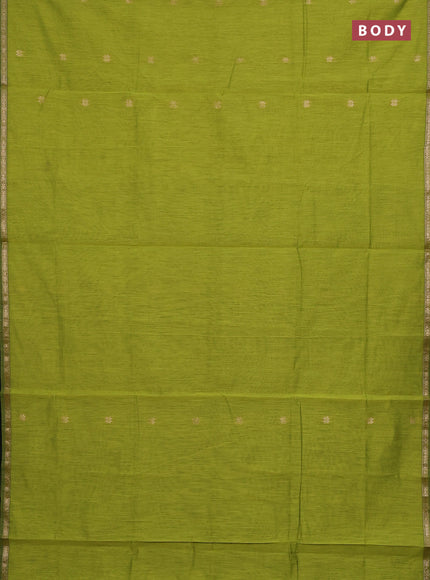 Semi maheswari cotton saree lime green and black with zari woven buttas and small zari woven border