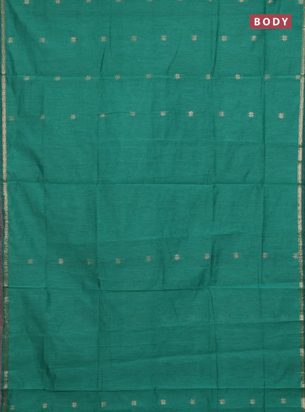 Semi maheswari cotton saree teal green and black with zari woven buttas and small zari woven border