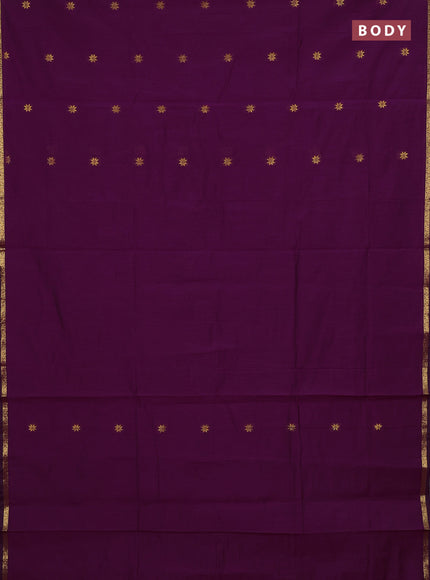 Semi maheswari cotton saree purple and green with zari woven buttas and small zari woven border